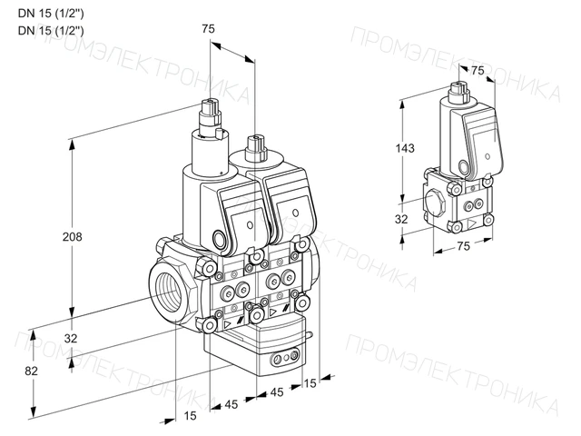 Kromschroder VCG 1E15R/15R05LGKWR/PPPP/PPBS — двойной электромагнитный газовый клапан — 88107399
