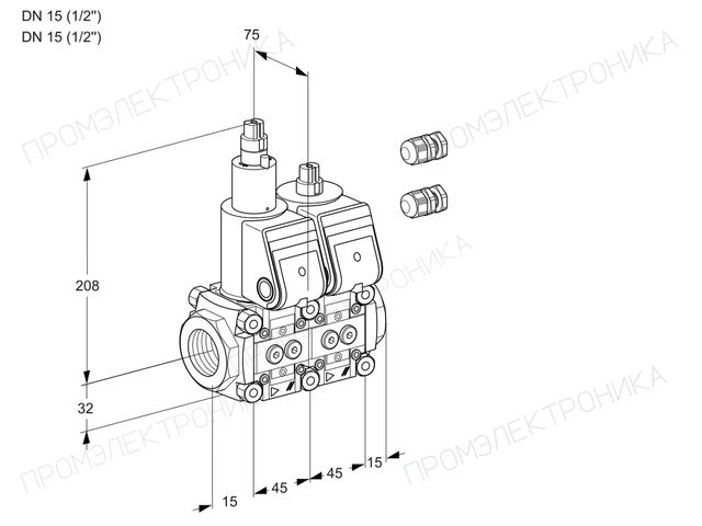 Kromschroder VCS 1E15R/15R05LNWR3/PPPP/PPPP — двойной электромагнитный газовый клапан — 88105079