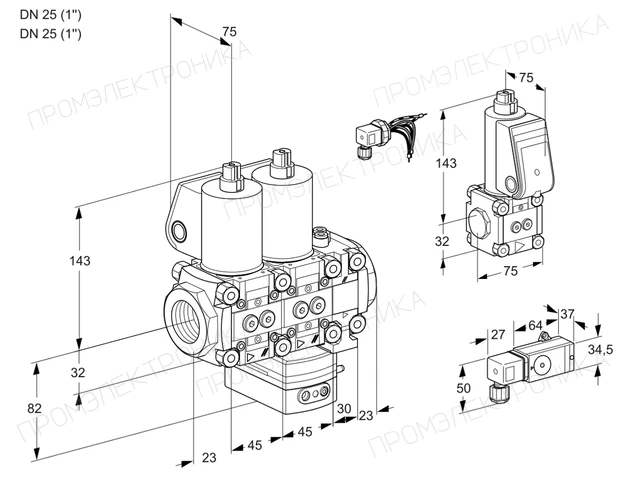 Kromschroder VCG 1E25R/25R05NGEVWL/PPZS/-3PP — двойной электромагнитный газовый клапан — 88107561