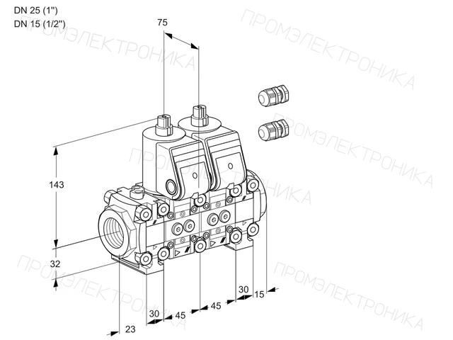 Kromschroder VCS 1E25R/15R05FNNVWR3/PPPP/PPPP — двойной электромагнитный газовый клапан — 88101755
