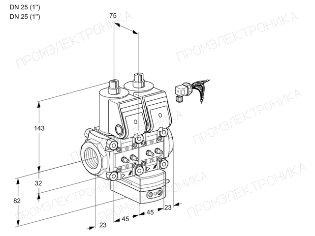 Kromschroder VCD 1E25R/25R05ND-25WR/MMMM/PPPP — двойной электромагнитный газовый клапан — 88107837