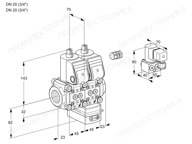Kromschroder VCG 1E20R/20R05NGEWR/PPPP/PPBY — двойной электромагнитный газовый клапан — 88103503