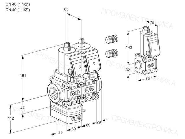 Kromschroder VCD 2E40R/40R05D-100NWSR3/PPPP/PPBS — двойной электромагнитный газовый клапан — 88100320