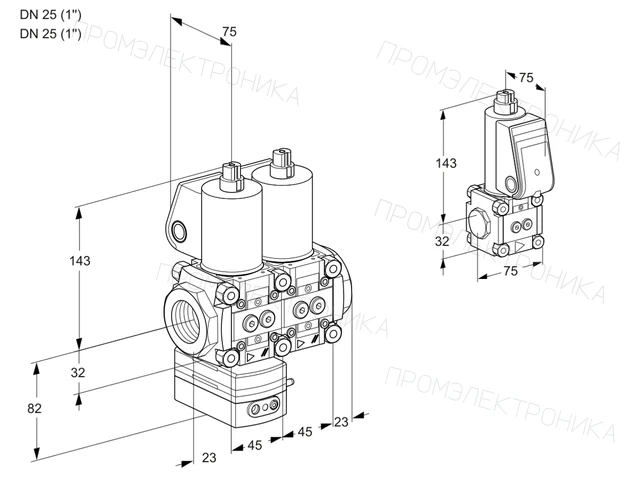 Kromschroder VCD 1E25R/25R05D-100NWL/PPZS/PPPP — двойной электромагнитный газовый клапан — 88100905