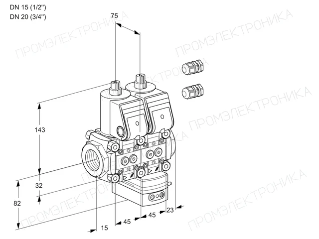 Kromschroder VCG 1E15R/20R05NGEWR3/PPPP/PPPP — двойной электромагнитный газовый клапан — 88100756
