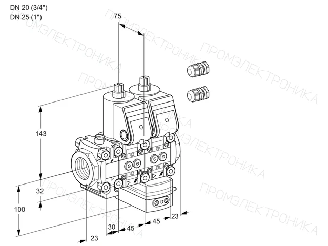 Kromschroder VCH 1E20R/25R05FNHEWR3/PPPP/PPPP — двойной электромагнитный газовый клапан — 88101428