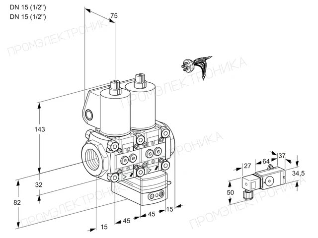 Kromschroder VCG 1E15R/15R05NGNKL3/PPPP/2-PP — двойной электромагнитный газовый клапан — 88104738