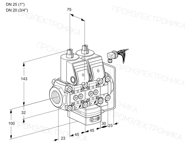 Kromschroder VCH 1E25R/20R05NHEVWR/PPPP/PPPP — двойной электромагнитный газовый клапан — 88107241