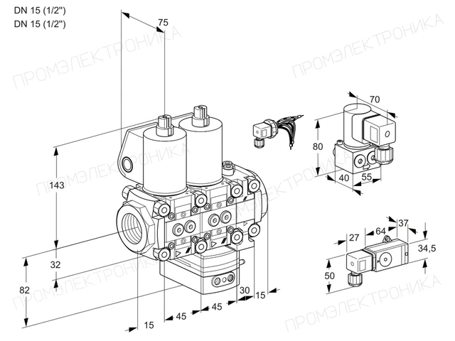 Kromschroder VCG 1E15R/15R05NGEVWL/MMBY/2-PP — двойной электромагнитный газовый клапан — 88100931