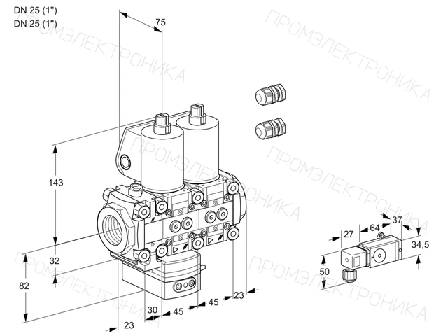 Kromschroder VCD 1E25R/25R05FD-25NWL3/-2PP/2--3 — двойной электромагнитный газовый клапан — 88101031