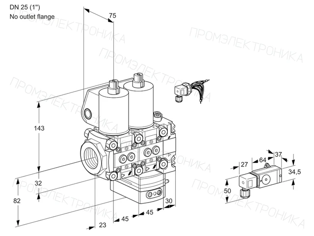 Kromschroder VCG 1E25R/--05NGNVWL/PPPP/2-PP — двойной электромагнитный газовый клапан — 88107482