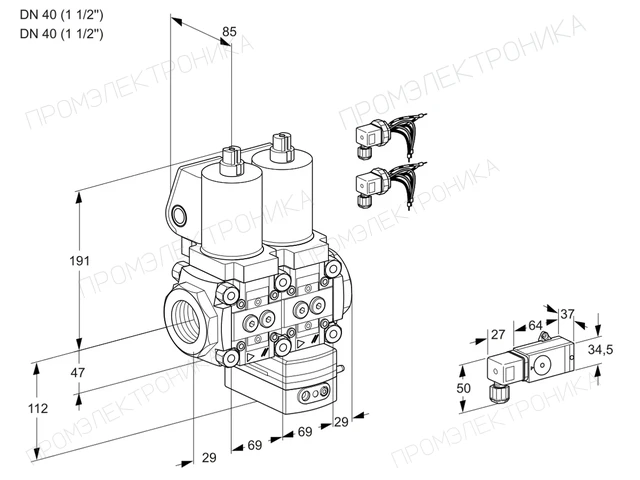 Kromschroder VCD 2E40R/40R05ND-25WGL8/PPPP/1--2 — двойной электромагнитный газовый клапан — 88107237
