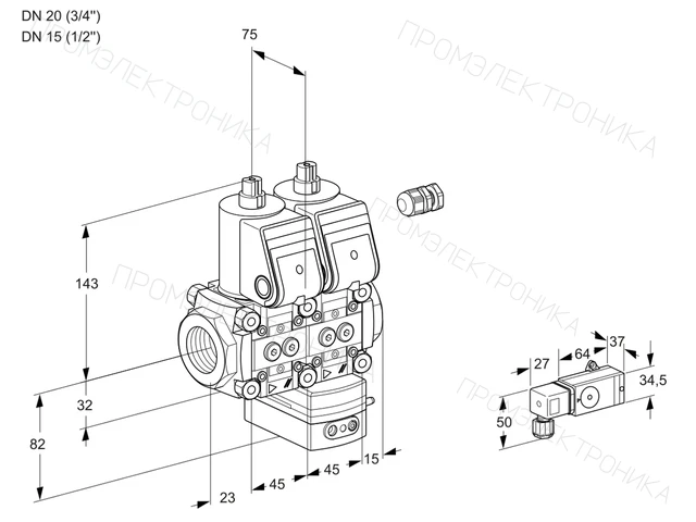 Kromschroder VCG 1E20R/15R05NGEWR/2--3/PPPP — двойной электромагнитный газовый клапан — 88105072