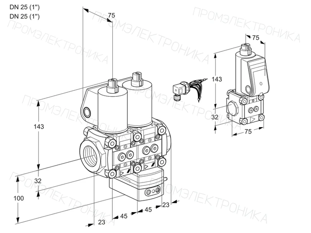Kromschroder VCH 1E25R/25R05NHEWL/PPZS/PPPP — двойной электромагнитный газовый клапан — 88104748