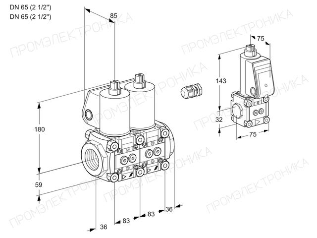 Kromschroder VCS 3E65R/65R05NNWL/PPZS/PPPP — двойной электромагнитный газовый клапан — 88106723