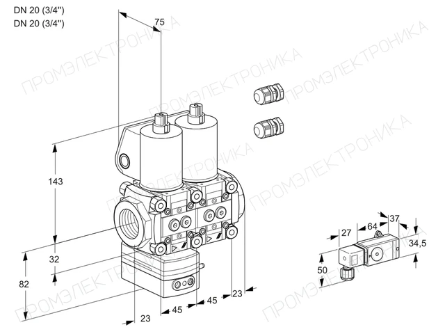 Kromschroder VCD 1E20R/20R05D-25NQL3/PPPP/2-PP — двойной электромагнитный газовый клапан — 88101466
