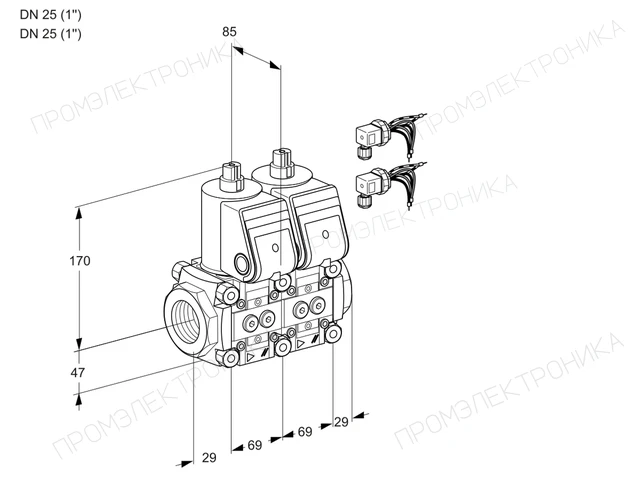 Kromschroder VCS 2E25R/25R05NNWR6/PPPP/PPPP — двойной электромагнитный газовый клапан — 88102865