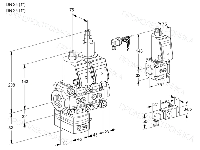 Kromschroder VCD 1E25R/25R05D-50LWR/2-PP/PPBS — двойной электромагнитный газовый клапан — 88105882