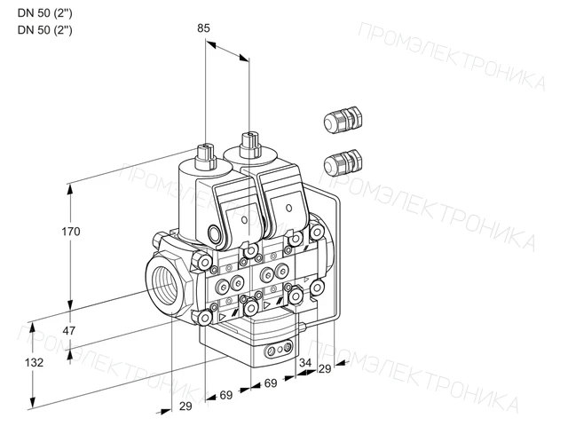 Kromschroder VCH 2E50R/50R05NHEVWR3/PPPP/PPPP — двойной электромагнитный газовый клапан — 88102595