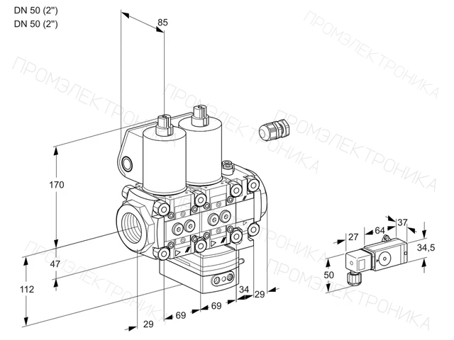 Kromschroder VCD 2E50R/50R05ND-25VWL/PPPP/1-MM — двойной электромагнитный газовый клапан — 88100741