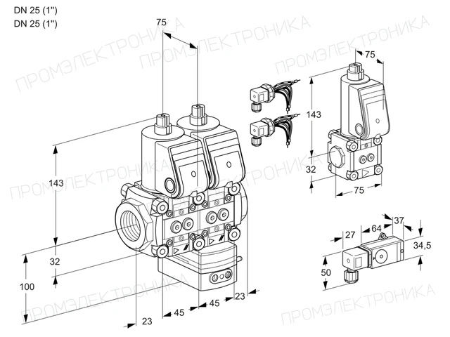 Kromschroder VCV 1E25R/25R05NVKWR6/1-PP/PPBS — двойной электромагнитный газовый клапан — 88101719