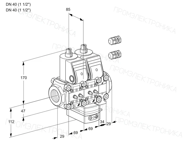 Kromschroder VCG 2E40R/40R05NGEVWR3/MMMM/PPPP — двойной электромагнитный газовый клапан — 88103751