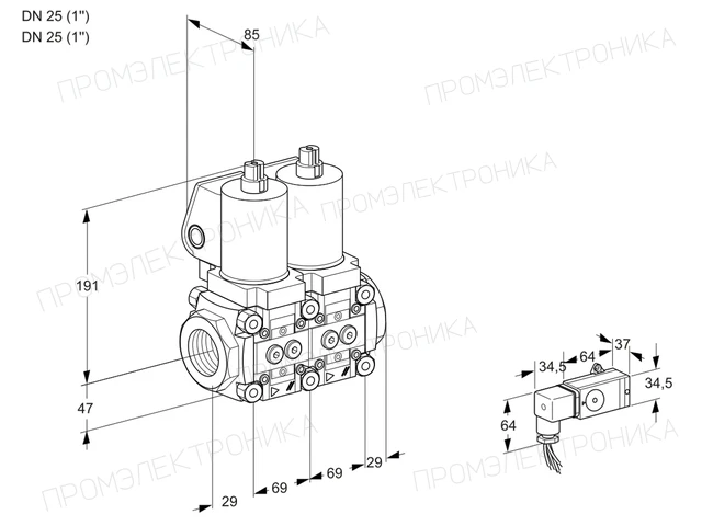 Kromschroder VCS 2T25N/25N05NNQSL/3-MM/MMMM — двойной электромагнитный газовый клапан — 88100812