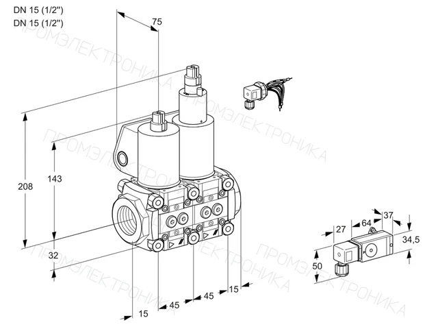 Kromschroder VCS 1E15R/15R05NLWL/PPPP/3--4 — двойной электромагнитный газовый клапан — 88104067