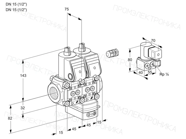 Kromschroder VCG 1E15R/15R05NGEWR/PPPP/PPZY — двойной электромагнитный газовый клапан — 88106408