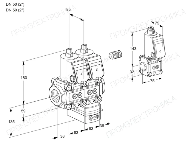 Kromschroder VCG 3E50R/50R05NGEWR/PPPP/MMBS — двойной электромагнитный газовый клапан — 88104472