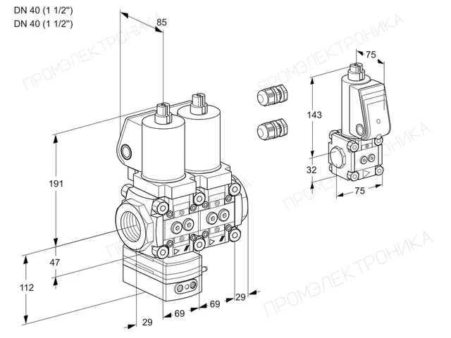 Kromschroder VCD 2E40R/40R05D-100NWSL3/PPBS/PPPP — двойной электромагнитный газовый клапан — 88100325
