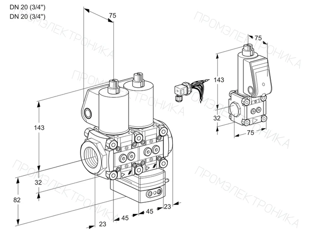 Kromschroder VCD 1E20R/20R05ND-50WL/PPZS/PPPP — двойной электромагнитный газовый клапан — 88107801