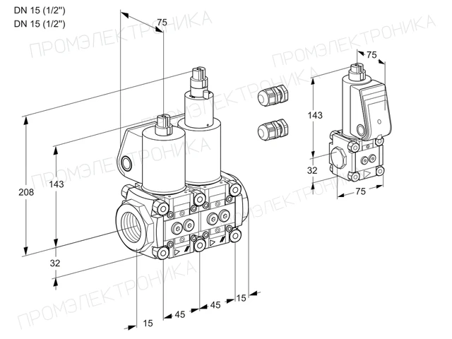 Kromschroder VCS 1E15R/15R05NLWL3/PPBS/PPPP — двойной электромагнитный газовый клапан — 88105207