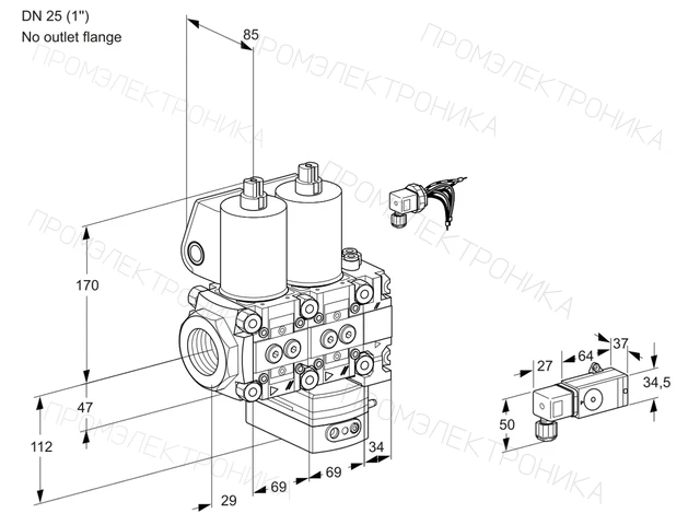 Kromschroder VCG 2E25R/--05NGNVWL/PPPP/2-PP — двойной электромагнитный газовый клапан — 88107483
