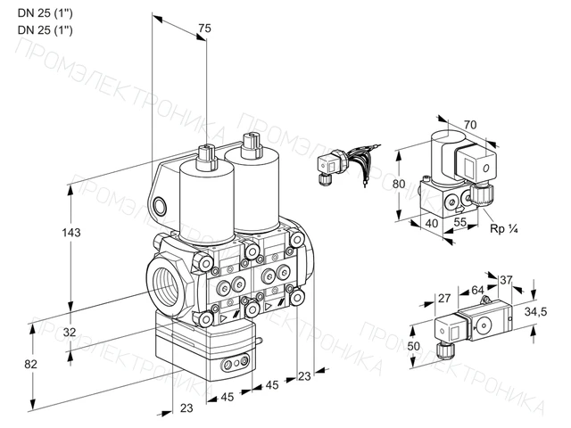 Kromschroder VCD 1E25R/25R05D-100NWL/PPZY/PPPP — двойной электромагнитный газовый клапан — 88103986