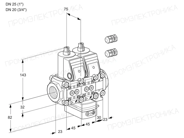 Kromschroder VCG 1E25R/20R05NGEVWR3/PPPP/PPPP — двойной электромагнитный газовый клапан — 88101401