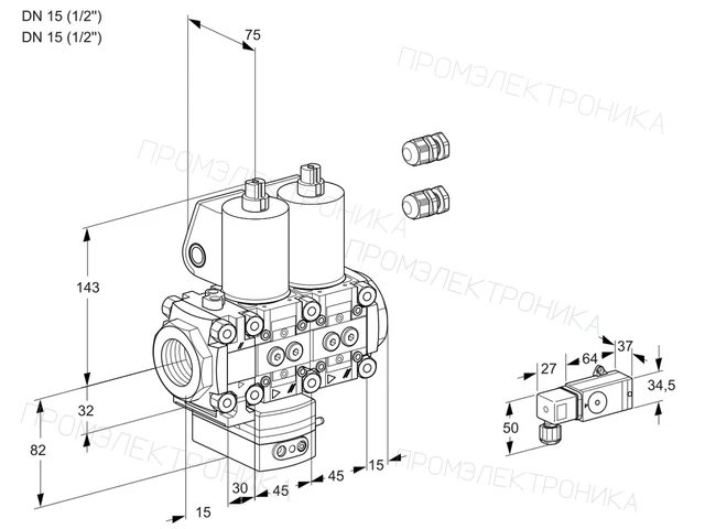 Kromschroder VCD 1E15R/15R05FD-25NWL3/PPPP/2-PP — двойной электромагнитный газовый клапан — 88105081