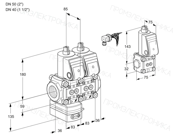 Kromschroder VCD 3E50R/40R05D-25NWR/PPPP/PPZS — двойной электромагнитный газовый клапан — 88107489