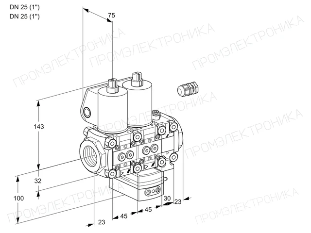 Kromschroder VCH 1E25R/25R05NHEVWL/PPPP/PPPP — двойной электромагнитный газовый клапан — 88100654