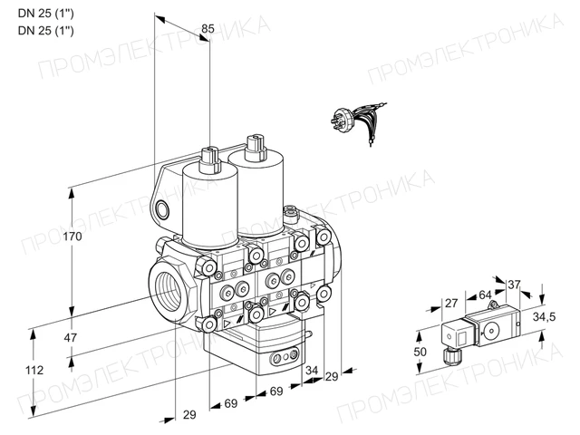 Kromschroder VCG 2E25R/25R05NGEVWL/2--3/PPPP — двойной электромагнитный газовый клапан — 88107186