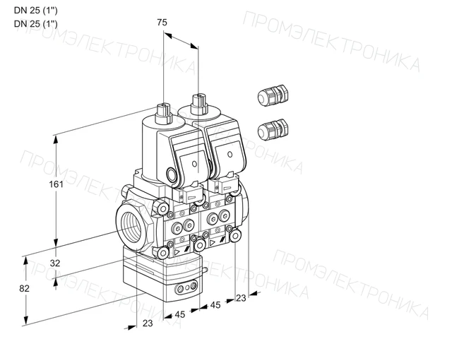 Kromschroder VCG 1E25R/25R05GENWGR3/PPPP/PPPP — двойной электромагнитный газовый клапан — 88106452