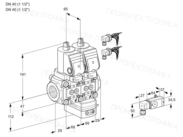 Kromschroder VCD 2E40R/40R05ND-25WGR8/1--2/PPPP — двойной электромагнитный газовый клапан — 88107158