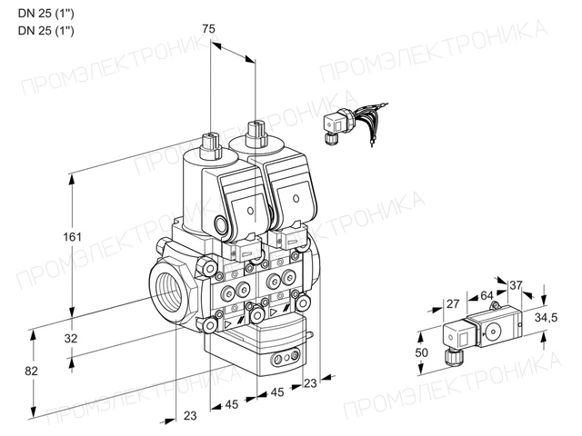 Kromschroder VCG 1E25R/25R05NGEWSR/PP3-/PPPP — двойной электромагнитный газовый клапан — 88106710