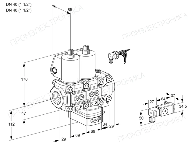 Kromschroder VCG 2E40R/40R05NGNVWL/3-PP/PP3- — двойной электромагнитный газовый клапан — 88107009