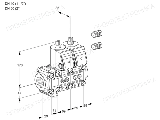 Kromschroder VCS 2E40R/50R05FNNWR3/PPPP/PPPP — двойной электромагнитный газовый клапан — 88101379