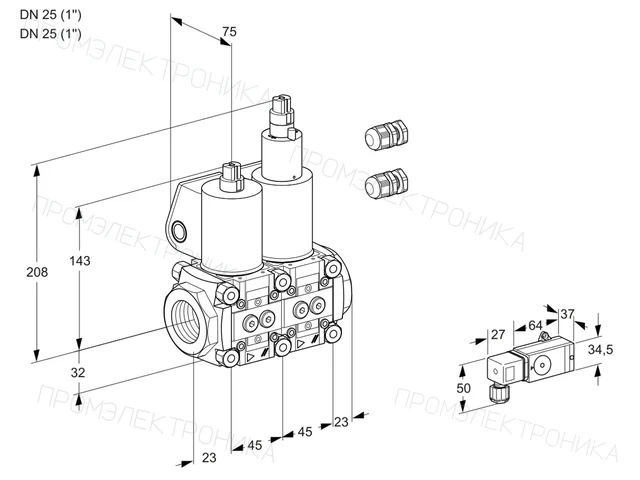Kromschroder VCS 1E25R/25R05NLQL3/PPPP/PP-2 — двойной электромагнитный газовый клапан — 88100898