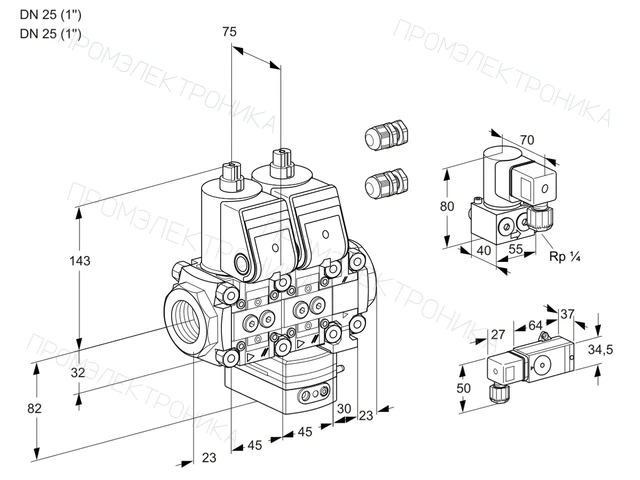 Kromschroder VCG 1E25R/25R05NGEVWR3/2-PP/4-ZY — двойной электромагнитный газовый клапан — 88107838