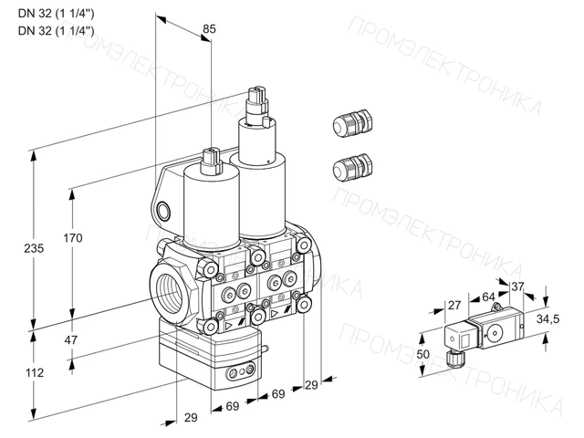 Kromschroder VCD 2E32R/32R05D-25LWL3/PPPP/1-PP — двойной электромагнитный газовый клапан — 88104977