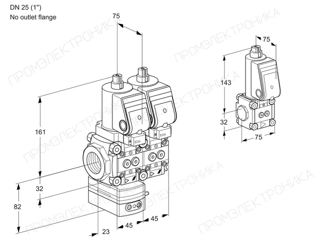 Kromschroder VCD 1T25N/--05D-25NQSR/PPPP/PPZS — двойной электромагнитный газовый клапан — 88104835