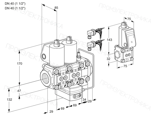 Kromschroder VCH 2E40R/40R05NHEVWL6/PPBS/PPPP — двойной электромагнитный газовый клапан — 88102960
